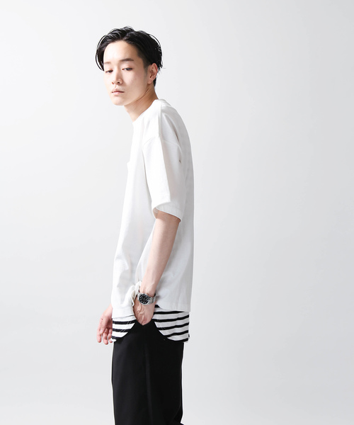 WEGO（ウィゴー）の「WEGO/サイドスリットビッグシルエットTシャツ（Tシャツ/カットソー・メンズ・ネイビー/オレンジ/ライトピンク/ライトパープル/ベージュ/ホワイト/ブラック・MEDIUM/SMALL/LARGE）」の13枚目の写真