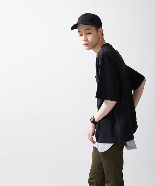 WEGO（ウィゴー）の「WEGO/サイドスリットビッグシルエットTシャツ（Tシャツ/カットソー・メンズ・ネイビー/オレンジ/ライトピンク/ライトパープル/ベージュ/ホワイト/ブラック・MEDIUM/SMALL/LARGE）」の15枚目の写真