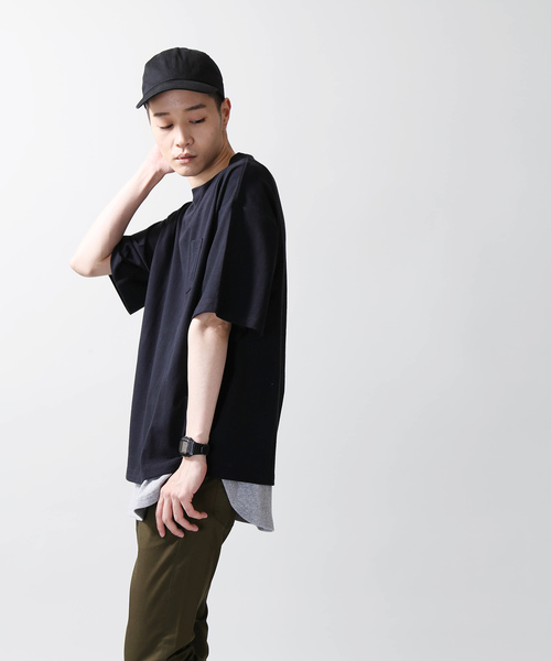 WEGO（ウィゴー）の「WEGO/サイドスリットビッグシルエットTシャツ（Tシャツ/カットソー・メンズ・ネイビー/オレンジ/ライトピンク/ライトパープル/ベージュ/ホワイト/ブラック・MEDIUM/SMALL/LARGE）」の16枚目の写真