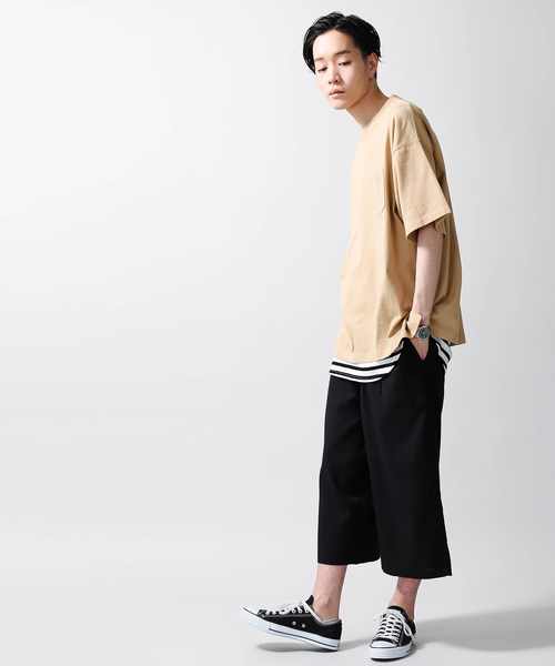 WEGO（ウィゴー）の「WEGO/サイドスリットビッグシルエットTシャツ（Tシャツ/カットソー・メンズ・ネイビー/オレンジ/ライトピンク/ライトパープル/ベージュ/ホワイト/ブラック・MEDIUM/SMALL/LARGE）」の17枚目の写真