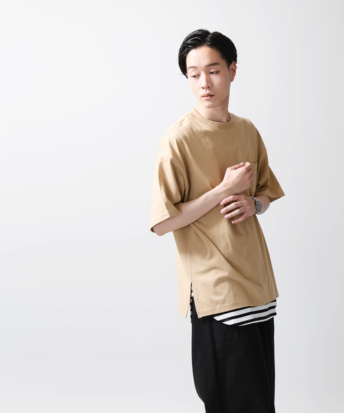 WEGO（ウィゴー）の「WEGO/サイドスリットビッグシルエットTシャツ（Tシャツ/カットソー・メンズ・ネイビー/オレンジ/ライトピンク/ライトパープル/ベージュ/ホワイト/ブラック・MEDIUM/SMALL/LARGE）」の19枚目の写真