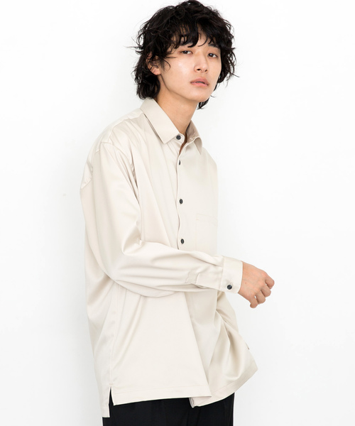 STUDIOUS(ステュディオス)の「【STUDIOUS】パウダーサテンビッグシルエットシャツ(シャツ/ブラウス・メンズ・ブラック/ベージュ/ネイビー/カーキ・1/2/3)」の3枚目の写真
