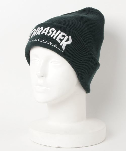 THRASHER(スラッシャー)の「MAG LOGO KNIT BEANIE/スラッシャー ニットキャップ ビーニー 帽子(ニットキャップ/ビーニー・メンズ・ホワイト/ブラック/グレー/ネイビー/グリーン/バーガンディー・FREE)」の1枚目の写真