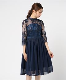 STYLEBLOCK（スタイルブロック）の「チュールレースドッキングシフォン5分袖ミディパーティードレス（ドレス）」