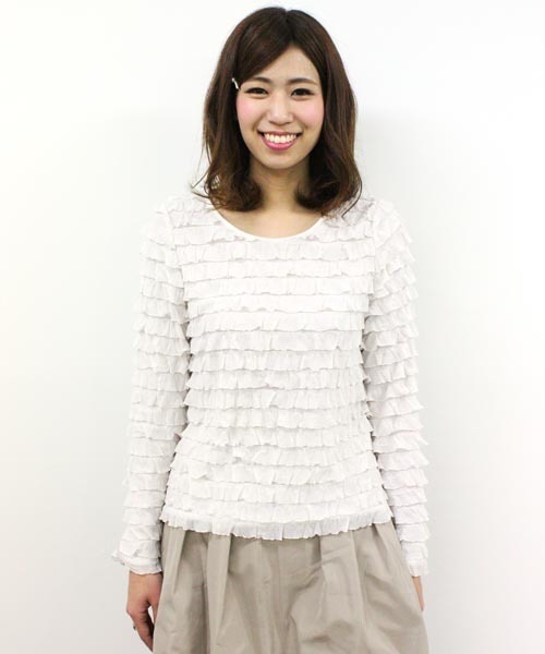 Chico（チコ）の「フリフリロンT（Tシャツ/カットソー・レディース・ホワイト/グレー/ライトグリーン/ネイビー・FREE）」の5枚目の写真