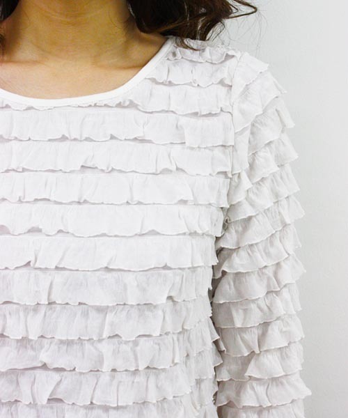 Chico（チコ）の「フリフリロンT（Tシャツ/カットソー・レディース・ホワイト/グレー/ライトグリーン/ネイビー・FREE）」の8枚目の写真