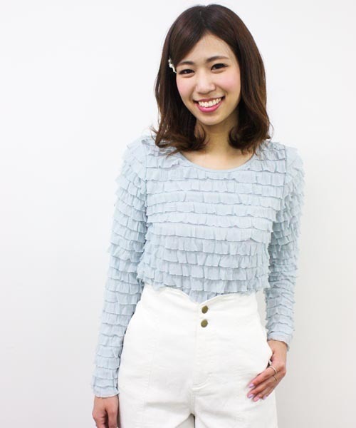 Chico（チコ）の「フリフリロンT（Tシャツ/カットソー・レディース・ホワイト/グレー/ライトグリーン/ネイビー・FREE）」の13枚目の写真