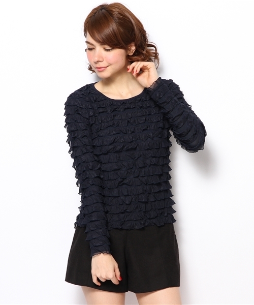 Chico（チコ）の「フリフリロンT（Tシャツ/カットソー・レディース・ホワイト/グレー/ライトグリーン/ネイビー・FREE）」の4枚目の写真