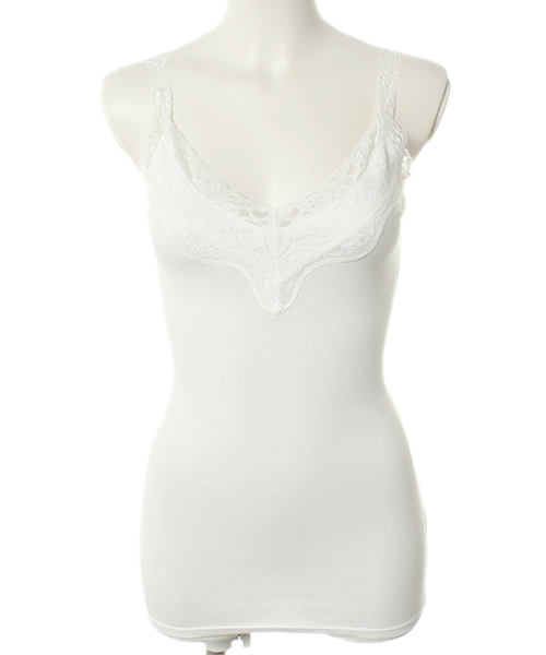 AZUL by moussy（アズールバイマウジー）の「50/-CVCテレコワイドレースキャミ（キャミソール・レディース・オフホワイト/トップグレー/ブラック・MEDIUM/SMALL）」の2枚目の写真