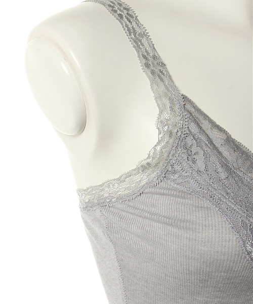 AZUL by moussy（アズールバイマウジー）の「50/-CVCテレコワイドレースキャミ（キャミソール・レディース・オフホワイト/トップグレー/ブラック・MEDIUM/SMALL）」の8枚目の写真