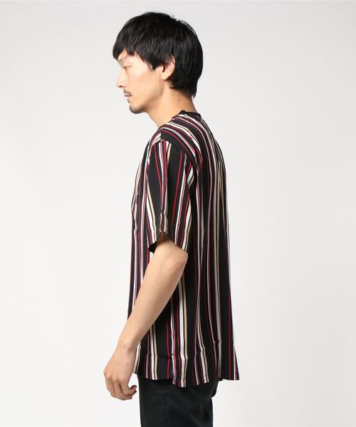 Burner（バーナー）の「【02 BURNER SELECT】ポリエステルマルチストライプビッグシルエットプルオーバーシャツ（シャツ/ブラウス・メンズ・ブラック/ベージュ/ネイビー/グリーン・M/L）」の5枚目の写真