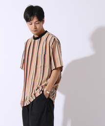 【02 BURNER SELECT】ポリエステルマルチストライプビッグシルエットプルオーバーシャツ