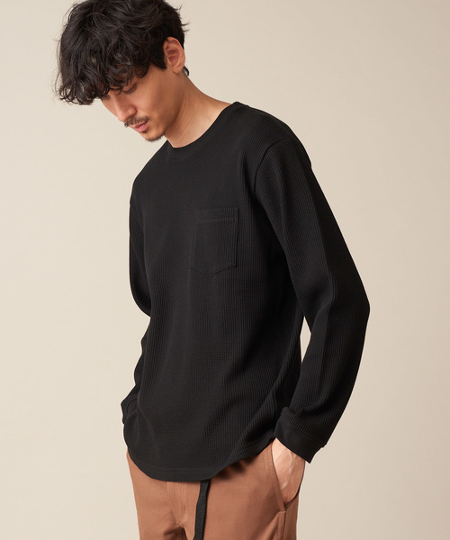 Discoat(ディスコート)の「CVCワッフルポケ付きロングスリーブ(Tシャツ/カットソー)」|ブラック