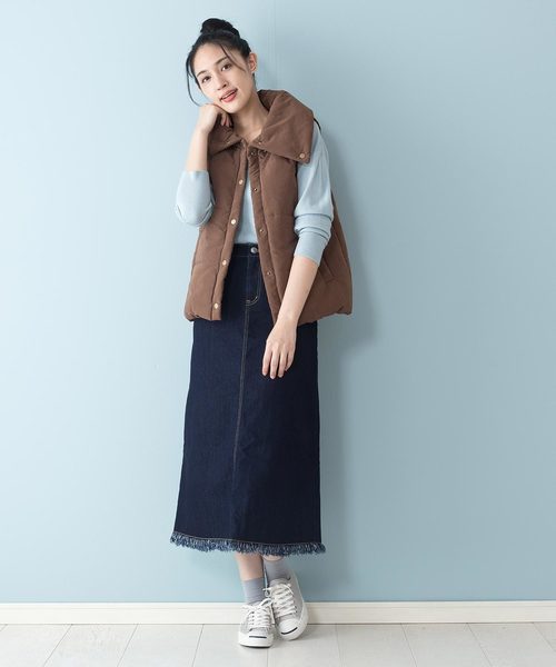 fort point(フォーポイント)の「【FORT POINT】襟ボリューム ピーチスキン エステル中綿ベスト(ダウンベスト)」|ブラウン