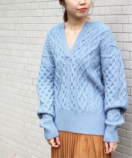 SLOBE IENA(スローブイエナ)の「ケーブルスキッパープルオーバー◆(ニット/セーター)」|サックスブルー