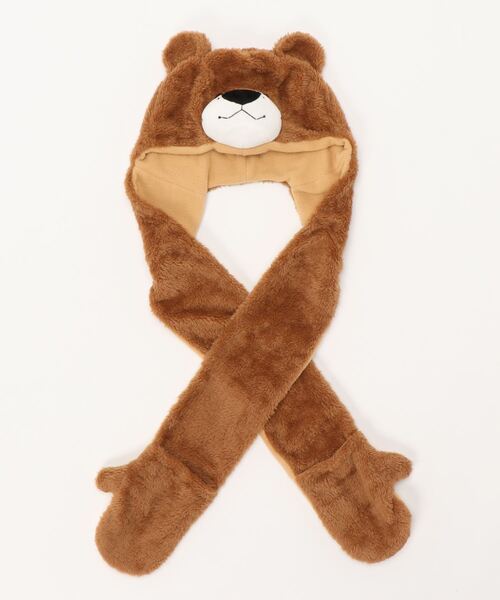 LB/S （エルビーエス）の「クマカブリマフラー　ボア　フードタイプマフラー（マフラー・レディース・アイボリー/ブラウン/ブラウン系その他・FREE）」の2枚目の写真