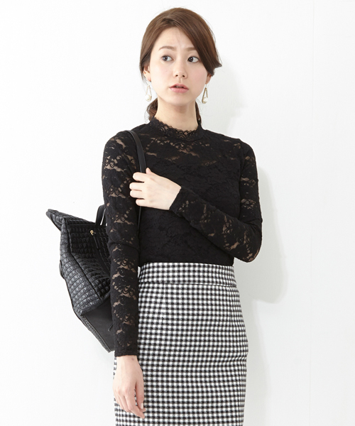 Ray BEAMS(レイビームス)の「【予約】Ray BEAMS / ストレッチレース ハイネック(Tシャツ/カットソー・レディース・ブラック/ホワイト・ONE SIZE)」の20枚目の写真