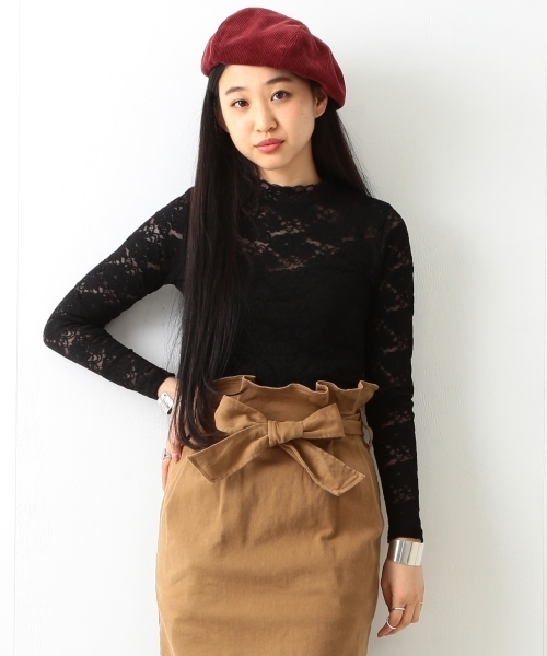 Ray BEAMS(レイビームス)の「【予約】Ray BEAMS / ストレッチレース ハイネック(Tシャツ/カットソー・レディース・ブラック/ホワイト・ONE SIZE)」の6枚目の写真