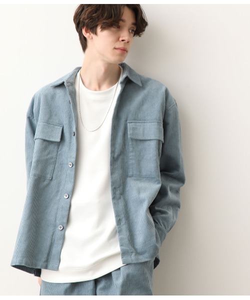 JUNRED（ジュンレッド）の「スプリングカラーコーデュロイCPO（シャツ/ブラウス・メンズ・ホワイト/サックスブルー・S/M/L）」の2枚目の写真