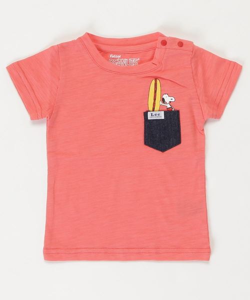Lee(リー)の「LEE×PEANUTS サーフポケットTシャツ /SNOOPY スヌーピー リー×ピーナッツ T-shirt(Tシャツ/カットソー)」|ピンク