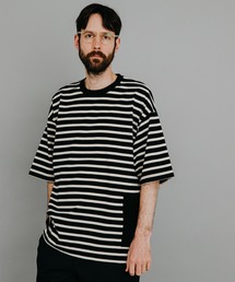 MR.OLIVE | ライトシルケット ボーダー/ビッグシルエット サイドポケット ハーフスリーブ Tシャツ(Tシャツ/カットソー)