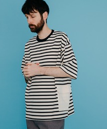MR.OLIVE | ライトシルケット ボーダー/ビッグシルエット サイドポケット ハーフスリーブ Tシャツ(Tシャツ/カットソー)