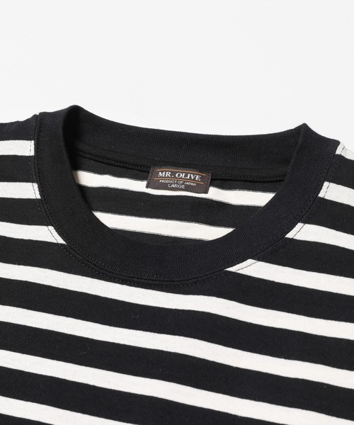MR.OLIVE(ミスターオリーブ)の「ライトシルケット ボーダー/ビッグシルエット サイドポケット ハーフスリーブ Tシャツ(Tシャツ/カットソー・メンズ・ブルー系その他/ブラック×ホワイト/ホワイト×ネイビー・MEDIUM/SMALL/LARGE)」の8枚目の写真