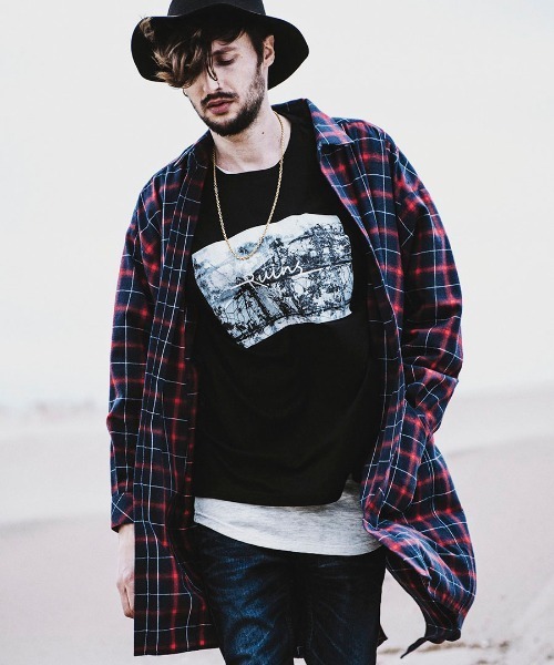 NO ID.（ノーアイディ）の「ms4366-フィッシュテールチェックロングＳＨ シャツ（シャツ/ブラウス・メンズ・レッド/グリーン/ブルー・ONE SIZE）」の3枚目の写真