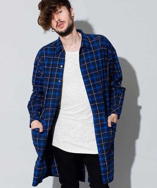 NO ID.（ノーアイディ）の「ms4366-フィッシュテールチェックロングＳＨ シャツ（シャツ/ブラウス・メンズ・レッド/グリーン/ブルー・ONE SIZE）」の2枚目の写真