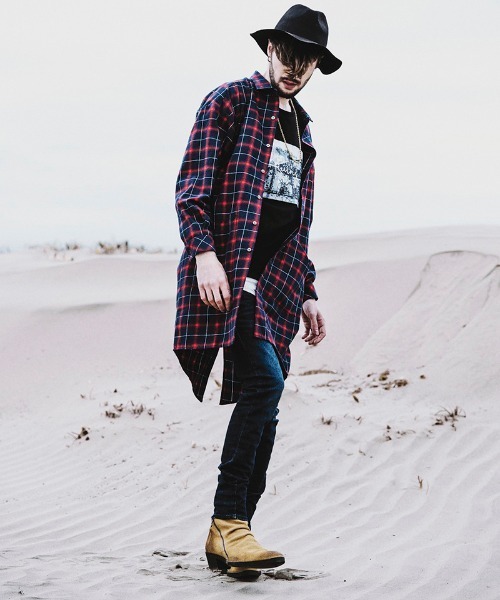 NO ID.（ノーアイディ）の「ms4366-フィッシュテールチェックロングＳＨ シャツ（シャツ/ブラウス・メンズ・レッド/グリーン/ブルー・ONE SIZE）」の4枚目の写真