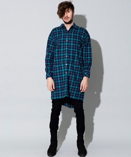 NO ID.（ノーアイディ）の「ms4366-フィッシュテールチェックロングＳＨ シャツ（シャツ/ブラウス・メンズ・レッド/グリーン/ブルー・ONE SIZE）」の6枚目の写真