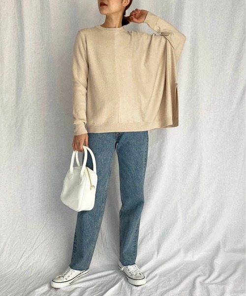 PICCIN(ピッチン)の「アシンメトリーニット(ニット/セーター・レディース・ブラック/ベージュ/モカ・M)」の6枚目の写真