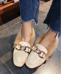 ファー付きローファーパンプス