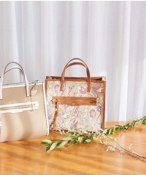 LOWELL things（ロウェル　シングス）の「Carre/ファブリックフロントファスナ－２WAY BAG（トートバッグ・レディース・ダークベージュ/その他/ベージュ・フリー）」の3枚目の写真