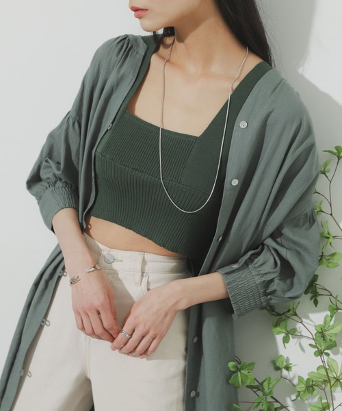 SENSE OF PLACE by URBAN RESEARCH（センスオブプレイスバイアーバンリサーチ）の「レイヤードニットビスチェ（ニット/セーター・レディース・ブラック/グリーン/アイボリー・ONE）」の3枚目の写真