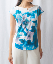 NARACAMICIE | 水彩風フラワーカットソーコンビプルオーバー(シャツ/ブラウス)