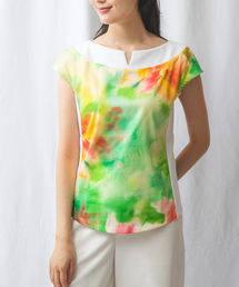 NARACAMICIE | 水彩風フラワーカットソーコンビプルオーバー(シャツ/ブラウス)