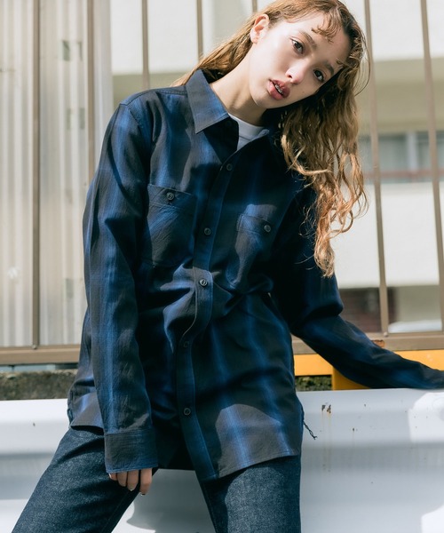 FIVE BROTHER（ファイブブラザー）の「FIVE BROTHERS/ファイブブラザーズ チェックシャツ 長袖シャツ/シャツ コットン ビッグシルエット（シャツ/ブラウス・メンズ・ホワイト/ブラウン/グレー/ブルー・L/XL/M）」の9枚目の写真