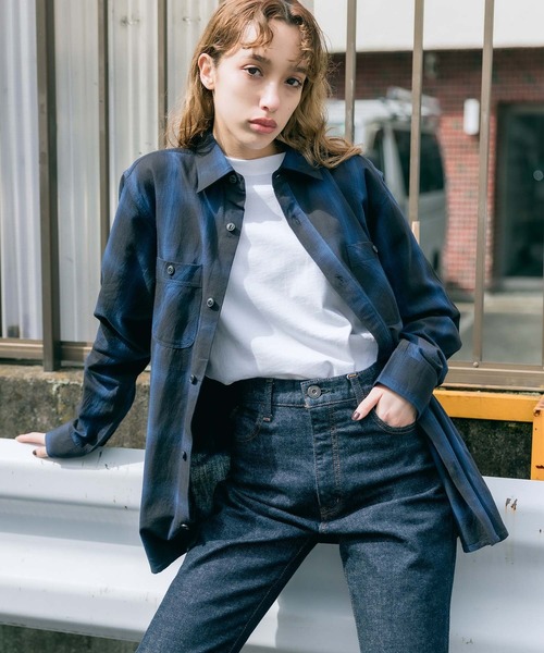 FIVE BROTHER（ファイブブラザー）の「FIVE BROTHERS/ファイブブラザーズ チェックシャツ 長袖シャツ/シャツ コットン ビッグシルエット（シャツ/ブラウス・メンズ・ホワイト/ブラウン/グレー/ブルー・L/XL/M）」の10枚目の写真