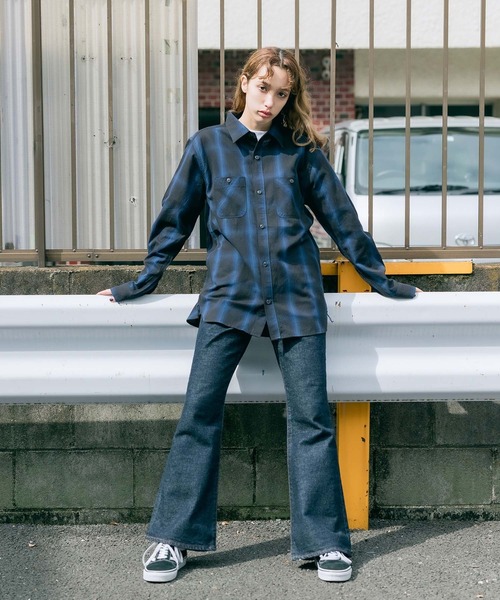 FIVE BROTHER（ファイブブラザー）の「FIVE BROTHERS/ファイブブラザーズ チェックシャツ 長袖シャツ/シャツ コットン ビッグシルエット（シャツ/ブラウス・メンズ・ホワイト/ブラウン/グレー/ブルー・L/XL/M）」の21枚目の写真