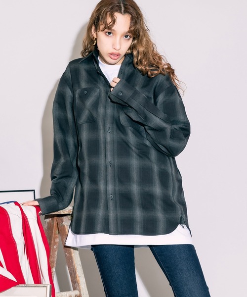 FIVE BROTHER（ファイブブラザー）の「FIVE BROTHERS/ファイブブラザーズ チェックシャツ 長袖シャツ/シャツ コットン ビッグシルエット（シャツ/ブラウス・メンズ・ホワイト/ブラウン/グレー/ブルー・L/XL/M）」の6枚目の写真