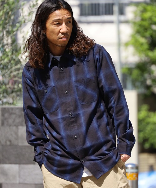 FIVE BROTHER（ファイブブラザー）の「FIVE BROTHERS/ファイブブラザーズ チェックシャツ 長袖シャツ/シャツ コットン ビッグシルエット（シャツ/ブラウス・メンズ・ホワイト/ブラウン/グレー/ブルー・L/XL/M）」の11枚目の写真