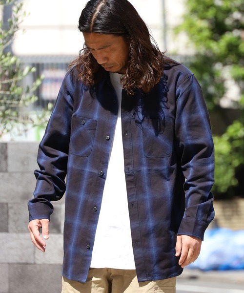 FIVE BROTHER（ファイブブラザー）の「FIVE BROTHERS/ファイブブラザーズ チェックシャツ 長袖シャツ/シャツ コットン ビッグシルエット（シャツ/ブラウス・メンズ・ホワイト/ブラウン/グレー/ブルー・L/XL/M）」の12枚目の写真