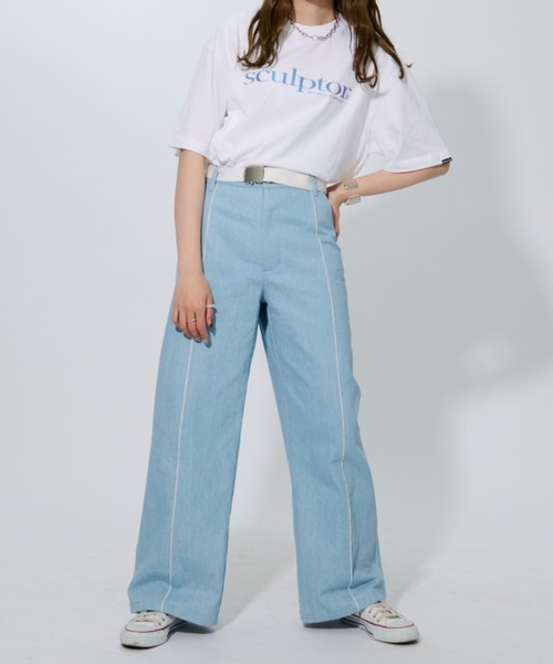 SCULPTOR（スカルプター）の「METALLIC SERIF LOGO TEE/メタリックセリフロゴTシャツ（Tシャツ/カットソー・レディース・ホワイト/ブラック/インディゴブルー/ダークブラウン・SMALL/MEDIUM/LARGE/X-LARGE）」の8枚目の写真