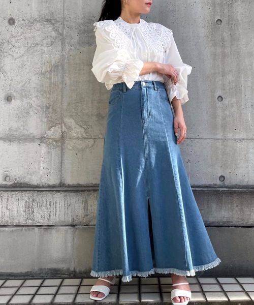 moment+（モーメントプラス）の「刺繍レース付け襟スタンドカラーブラウス（シャツ/ブラウス・レディース・ブラック/ホワイト系その他/オフホワイト/ブラック系その他・L/M）」の9枚目の写真