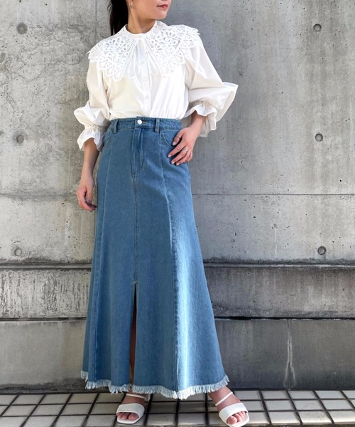 moment+（モーメントプラス）の「刺繍レース付け襟スタンドカラーブラウス（シャツ/ブラウス・レディース・ブラック/ホワイト系その他/オフホワイト/ブラック系その他・L/M）」の10枚目の写真