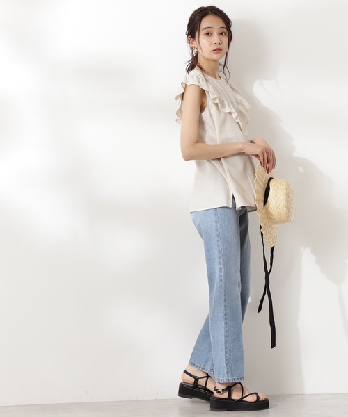 N.（N. Natural Beauty Basic）（エヌエヌナチュラルビューティーベーシック）の「◆Ｖラッフルノースリーブブラウス（シャツ/ブラウス・レディース・モカ/ベージュ/ライトグリーン・MEDIUM）」の8枚目の写真