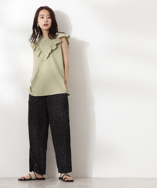 N.（N. Natural Beauty Basic）（エヌエヌナチュラルビューティーベーシック）の「◆Ｖラッフルノースリーブブラウス（シャツ/ブラウス・レディース・モカ/ベージュ/ライトグリーン・MEDIUM）」の10枚目の写真