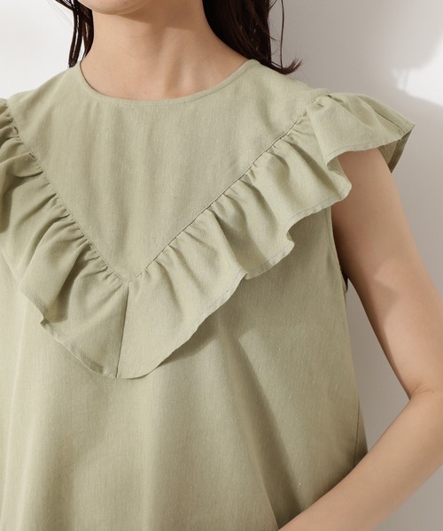 N.（N. Natural Beauty Basic）（エヌエヌナチュラルビューティーベーシック）の「◆Ｖラッフルノースリーブブラウス（シャツ/ブラウス・レディース・モカ/ベージュ/ライトグリーン・MEDIUM）」の14枚目の写真