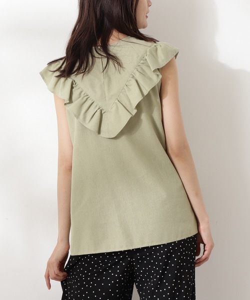 N.（N. Natural Beauty Basic）（エヌエヌナチュラルビューティーベーシック）の「◆Ｖラッフルノースリーブブラウス（シャツ/ブラウス・レディース・モカ/ベージュ/ライトグリーン・MEDIUM）」の13枚目の写真